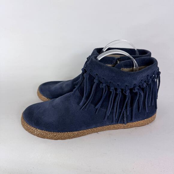 UGG Shenendoah Fringe Moccasin Ankle Bootie Womens 8 Blue Suede Side Zip Comfort - Picture 5 of 9